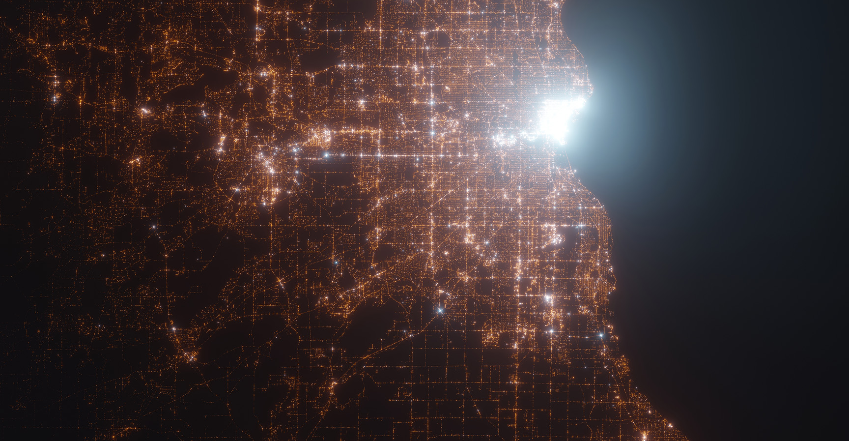 Space view of Milwaukee metro area at night