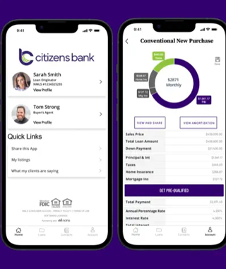 Screen shots of home loan mobile app