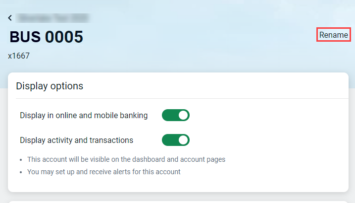 Business account showing display items